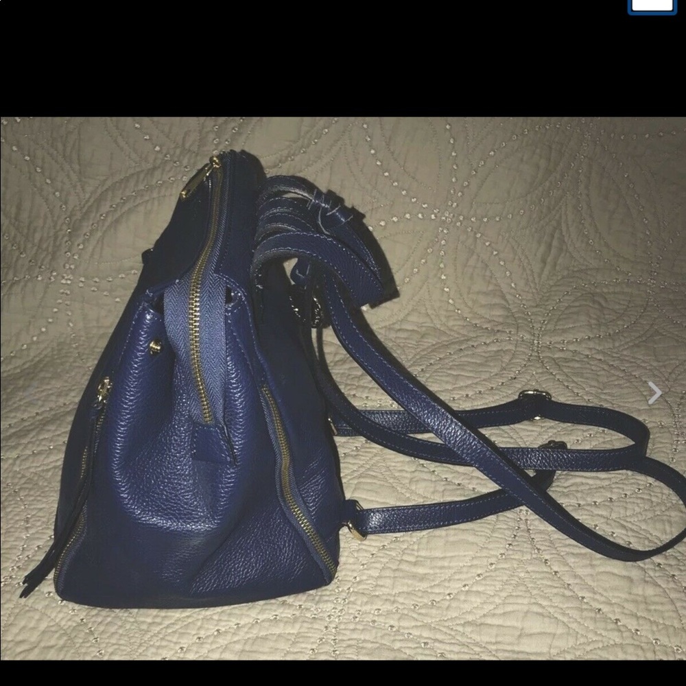 Laura Di Maggio Zipper Backpack Bag Blue Leather